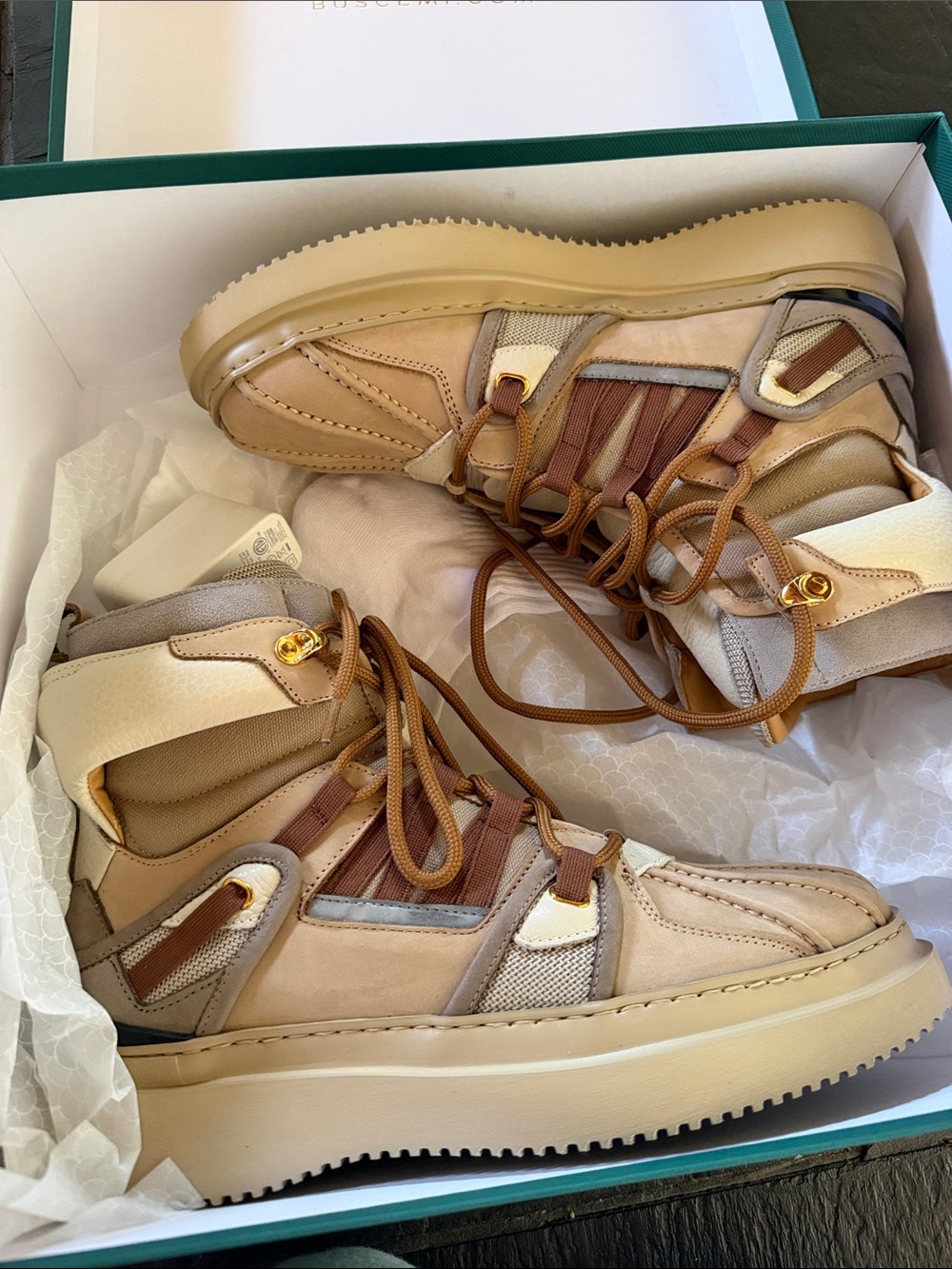 Buscemi Men's High-Top Sneakers in Beige, Brown and Cream